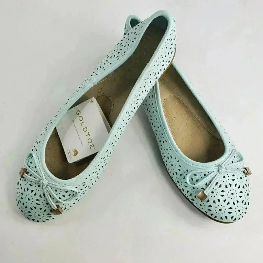 Goldtoe Comfort Plus Memory Foam Slip On Women's Bow Tie Flats Pumps New 7.5/9